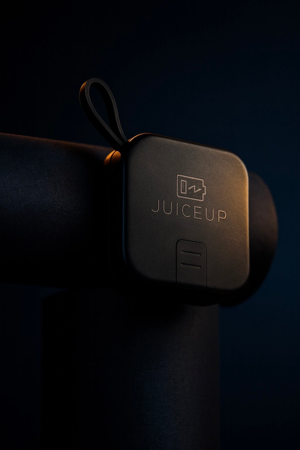 JuiceUp 5in1 Travel Power Bank | Supports wireless charging | Black variant on a dark background creative